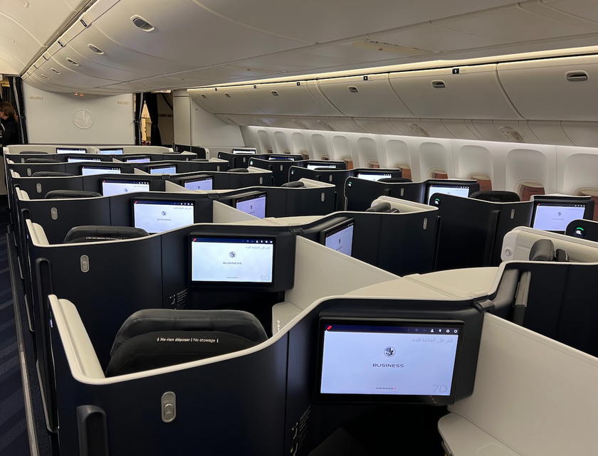 Air France business class seat on a Boeing 777 in the airline's newer cabin