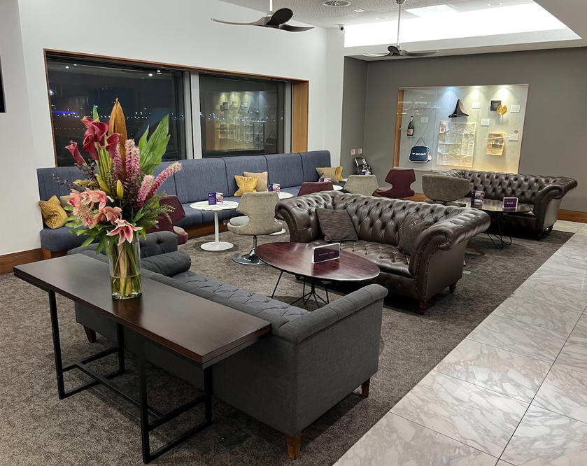Seating area inside the No1 Lounge at London Heathrow airport