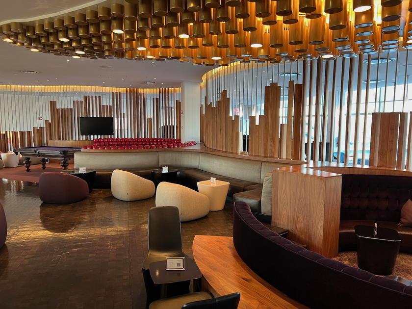 Lounge seating inside the Virgin Atlantic Clubhouse at New York JFK airport