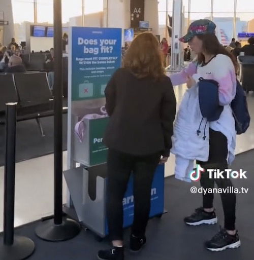 Thrifty Frontier passenger dodges $60 carry-on fee with hilarious 'BBL'  hack that sees her disguising her huge backpack as a fake BOTTOM