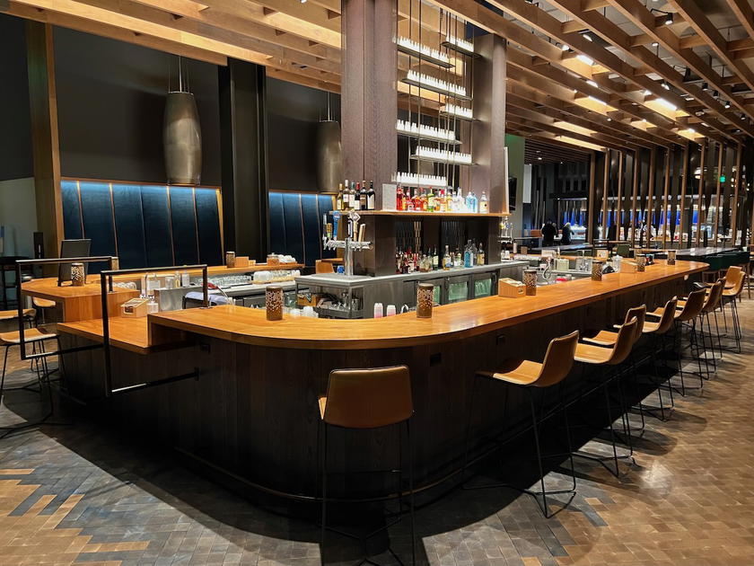 Seating area inside the Alaska Airlines lounge at Seattle airport