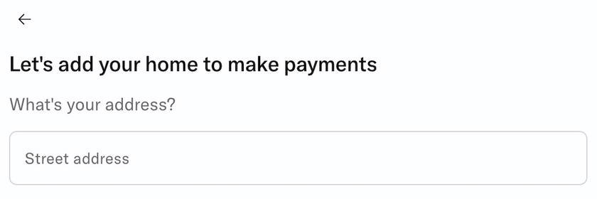 Bilt page asking for the property address when setting up a new housing payment