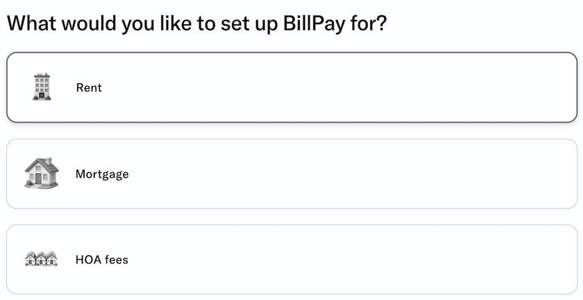 Bilt page asking whether the payment is for rent, a mortgage, or HOA fees
