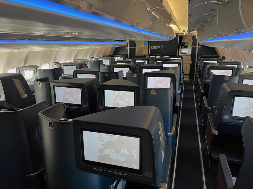 Condor business class seat aboard an A330-900neo aircraft