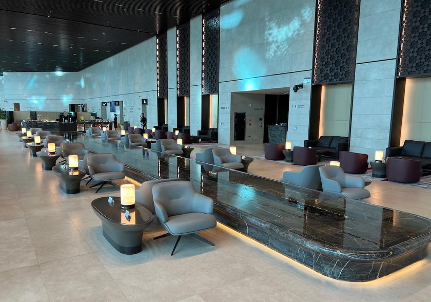 Garden seating area inside Qatar Airways' Al Mourjan Lounge