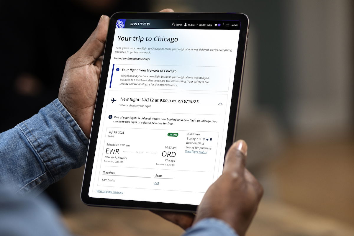 United App Adds Flight Rebooking Hotel Meal Vouchers One Mile At A   United App Tablet 