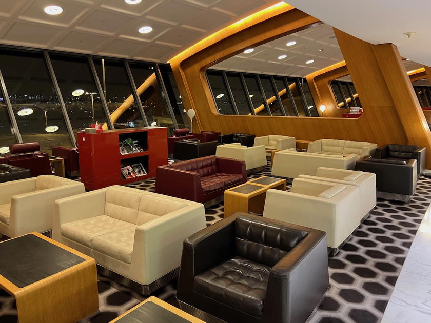 Seating area inside the Qantas First Lounge in Sydney