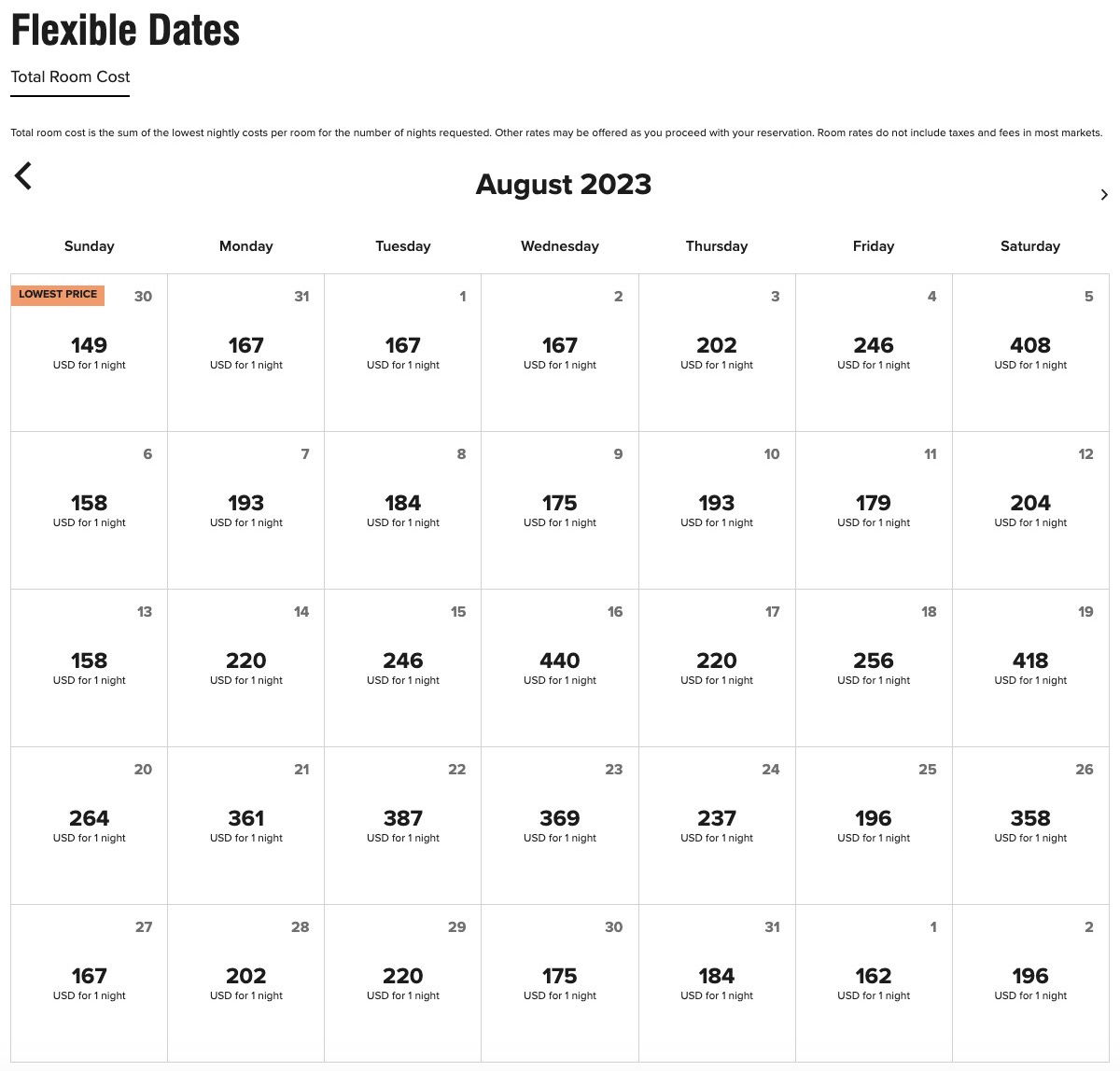 Hyatt Transitioning To Sabre Reservations System In 2024 One Mile At   Marriott Pricing Calendar 1 