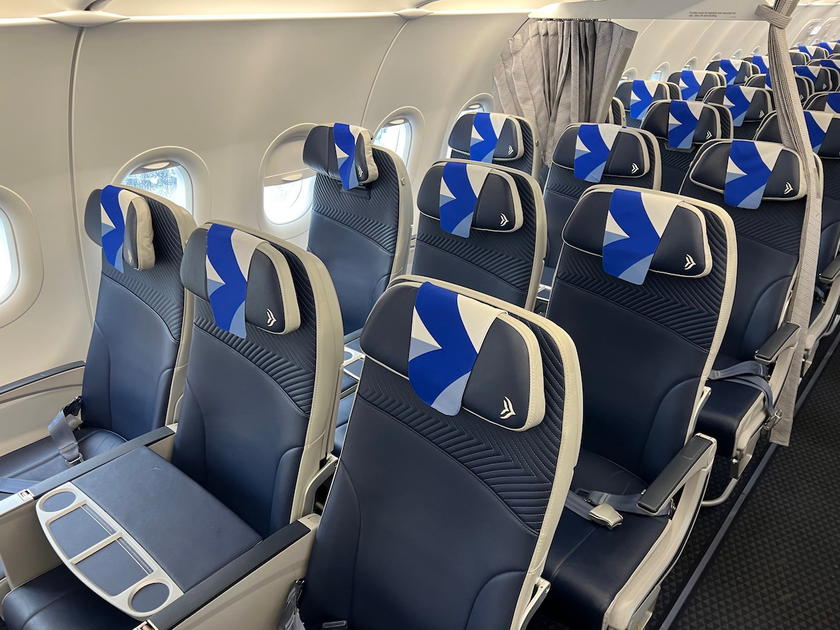 Aegean Airlines business class cabin on an Airbus A320neo