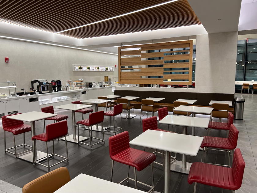 Seating area inside the American Airlines Admirals Club lounge in Boston