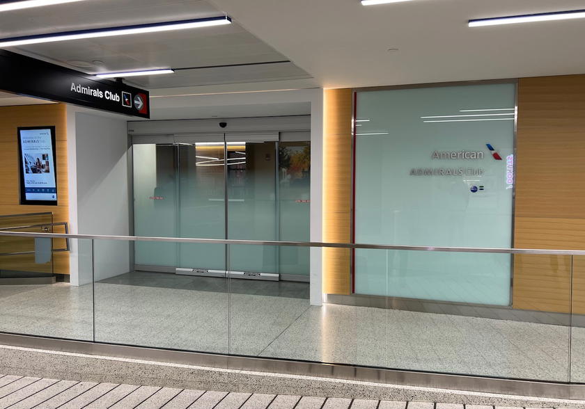 Lounge seating inside the American Airlines Admirals Club at Boston Logan Airport