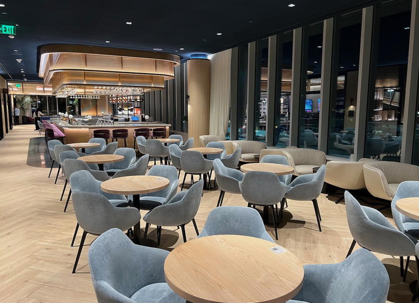Seating area inside the Chase Sapphire Lounge at Boston Logan Airport