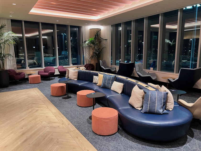 Seating area inside the Chase Sapphire Lounge at Boston Logan Airport