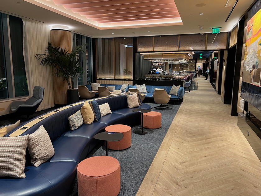 Seating area inside the Chase Sapphire Lounge by The Club at Boston Logan airport