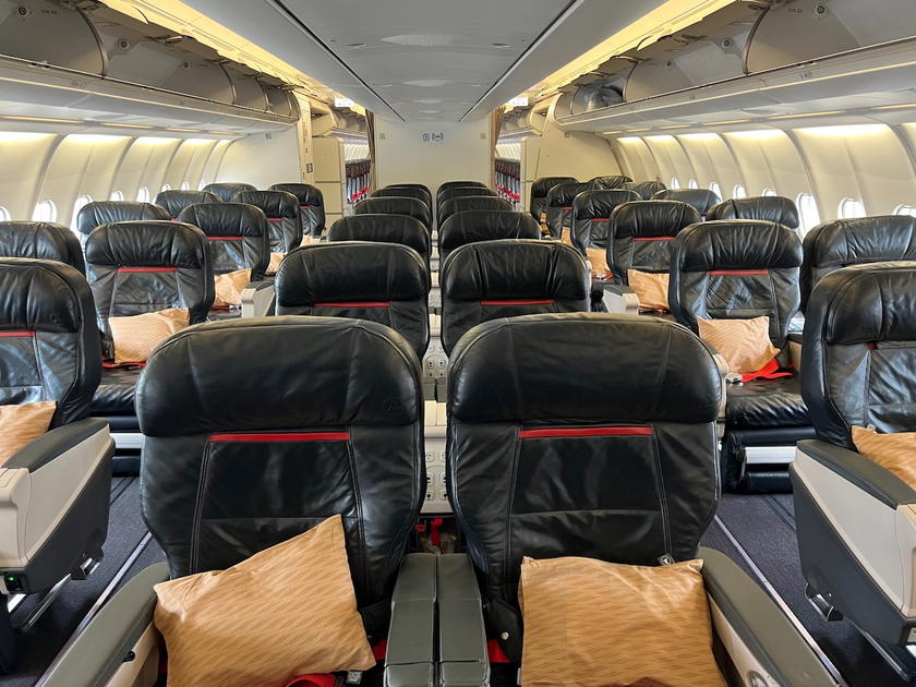 Turkish Airlines business class cabin aboard an Airbus A330