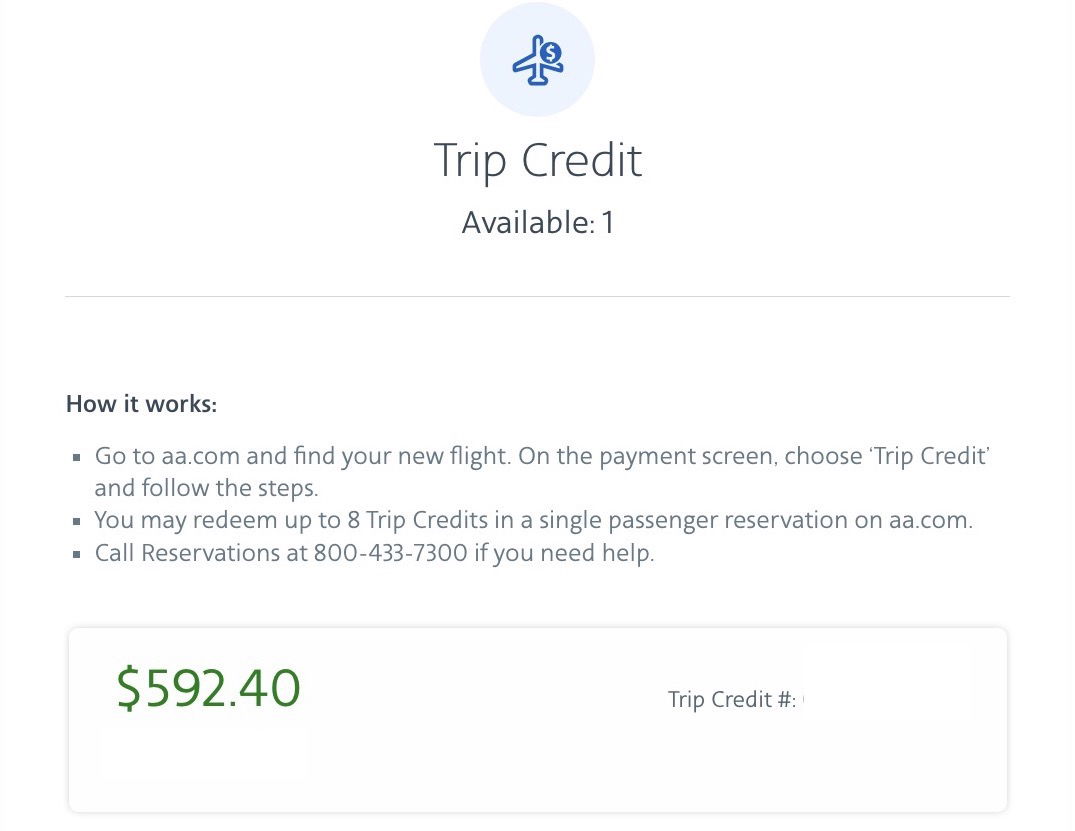 redeem american airlines trip credit