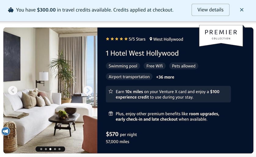Capital One Travel hotel results showing more properties with rates and filtering options