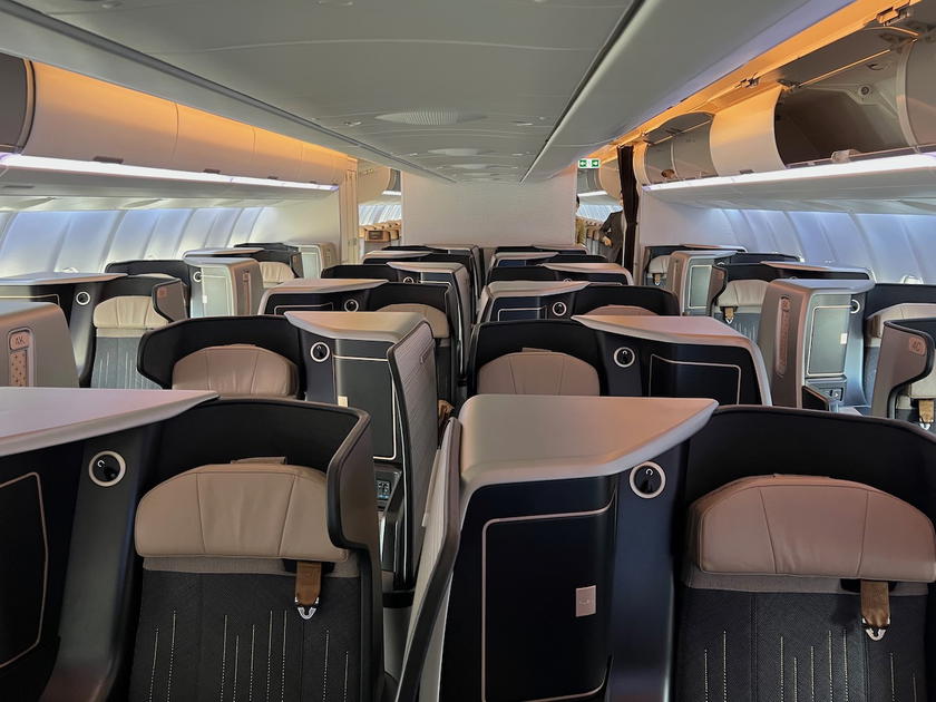 Starlux Airlines business class cabin aboard an A330 aircraft