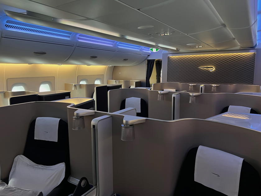 British Airways First Class cabin aboard an Airbus A380
