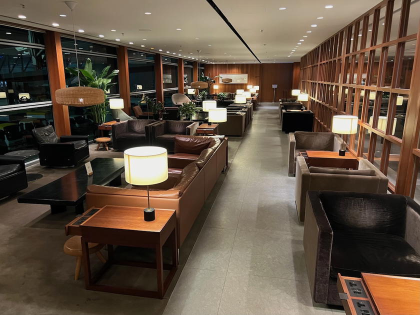 Seating area inside Cathay Pacific's The Pier business lounge
