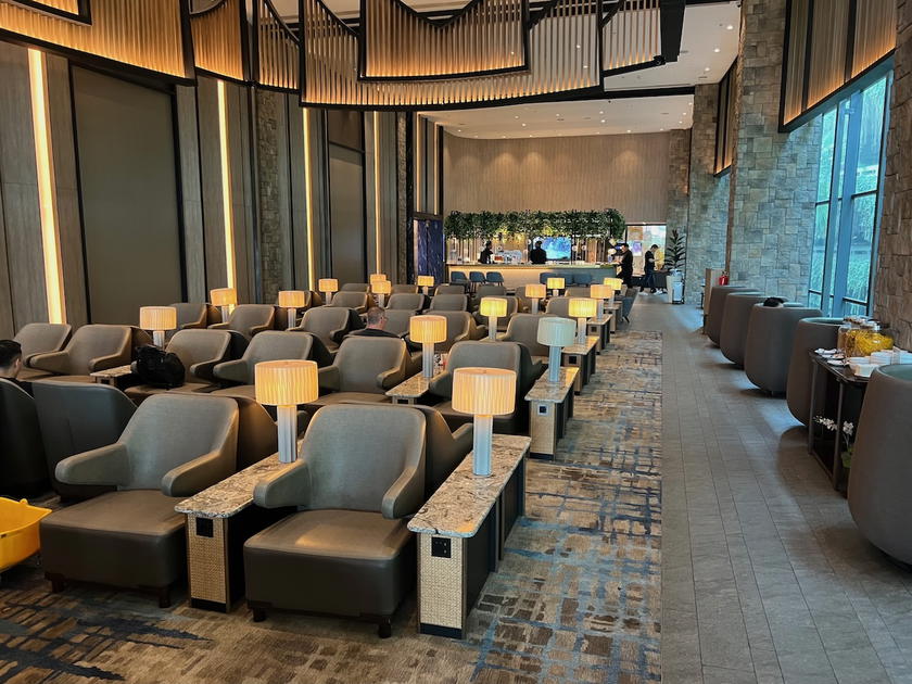 Seating area inside the Plaza Premium Lounge in Jakarta