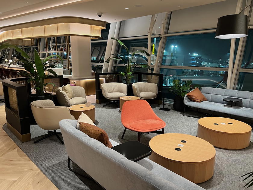 Seating area inside the Chase Sapphire Lounge at New York JFK airport