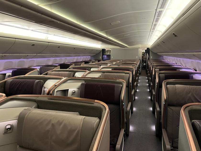 Singapore Airlines business class seats aboard a Boeing 777