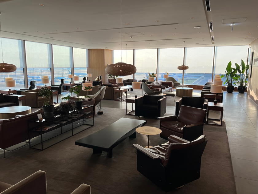 Seating area inside the Cathay Pacific lounge at Tokyo Haneda Airport