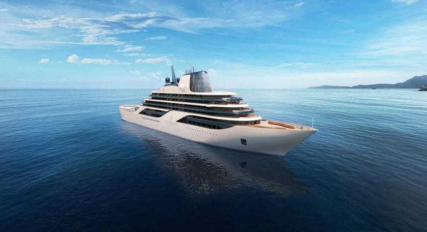 Exterior rendering of the Four Seasons Yachts ship at sea