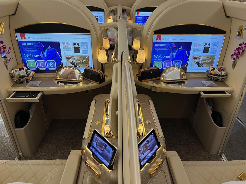 Emirates First Class cabin aboard an Airbus A380