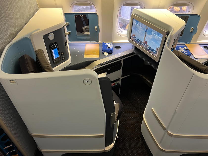 KLM Business Class cabin aboard a Boeing 777