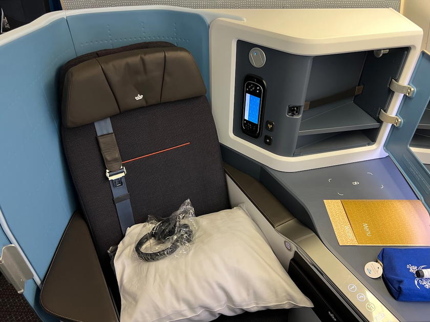 KLM business class seat aboard a Boeing 777
