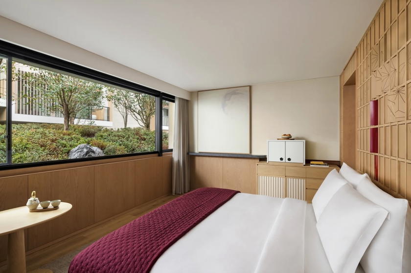 Guest room with garden view at the Six Senses Kyoto hotel