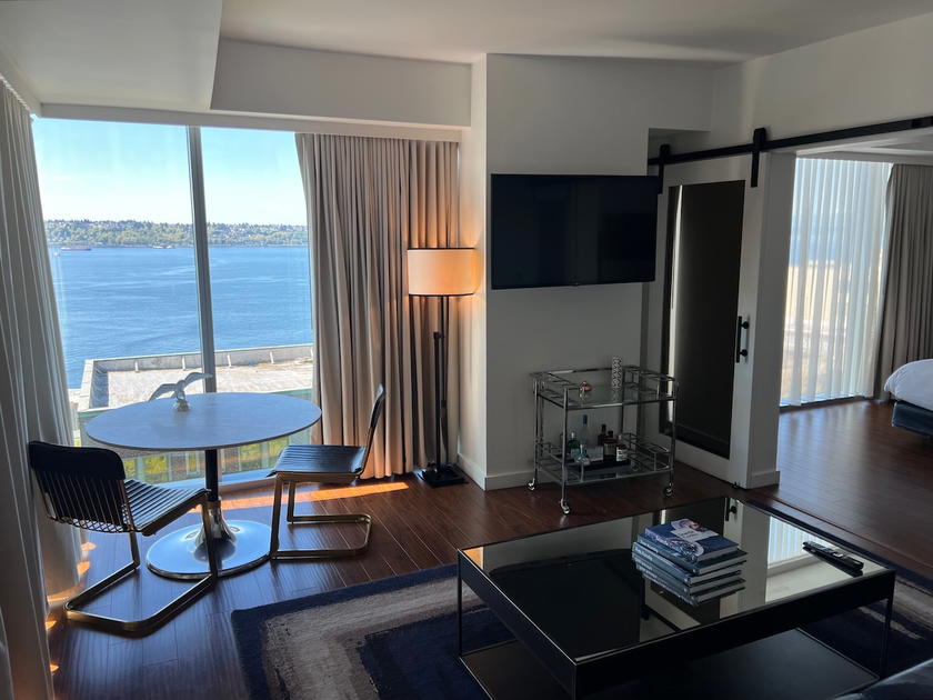 Guest room interior at the Thompson Seattle hotel