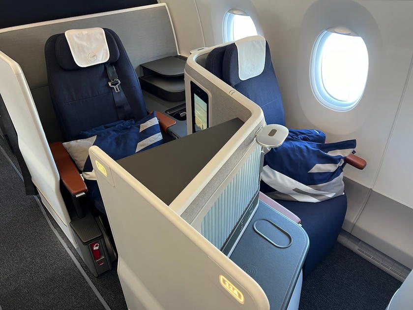 Lufthansa Allegris business class suite on a long-haul aircraft