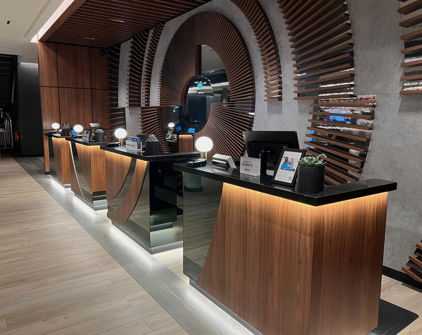 Hotel front desk lobby area at Marriott Geneva