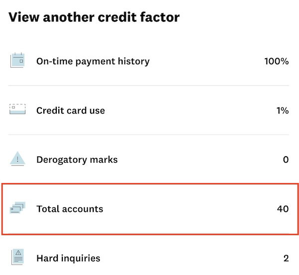 Credit Karma 'Total accounts' page with the 'View all accounts' button to click