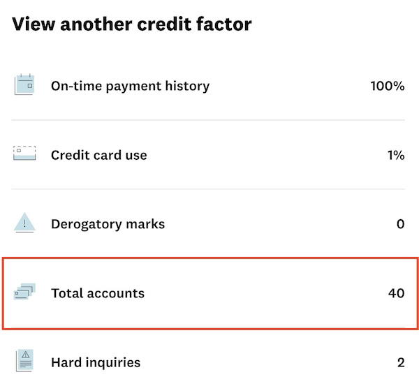 Credit Karma 'Total accounts' page with the 'View all accounts' button to click