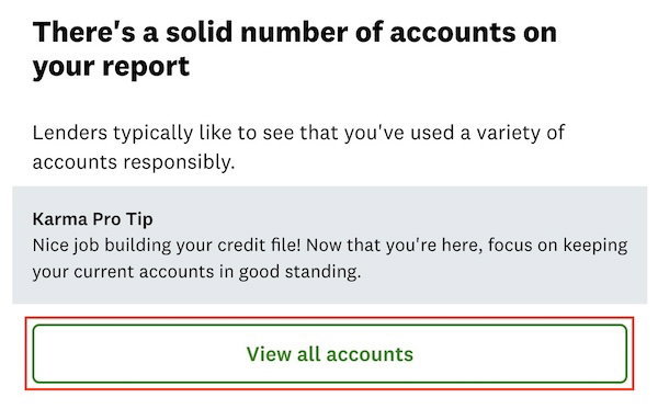 Bottom of the Credit Karma accounts page with the 'Show closed accounts' button