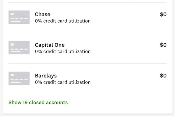 Credit Karma closed account details showing the dates a card was opened and closed