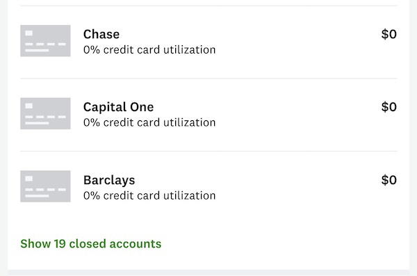 Credit Karma closed account details showing the dates a card was opened and closed