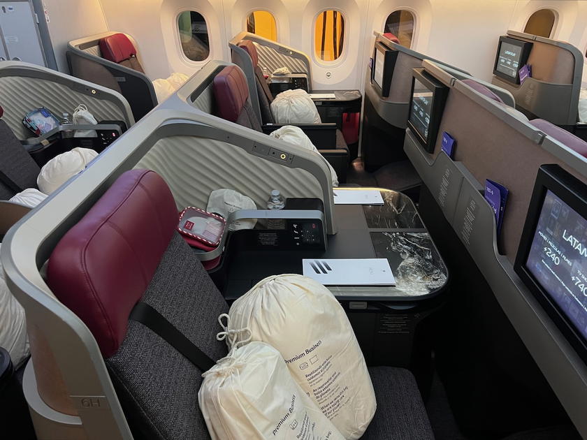 LATAM business class cabin aboard a Boeing 787-9