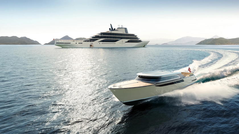 Rendering of a Four Seasons Yachts tender boat used to ferry guests to shore