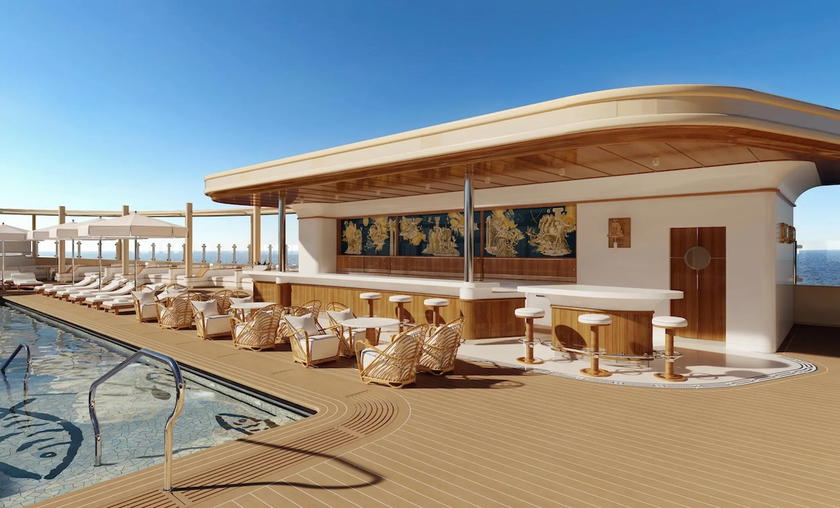 Rendering of the Bar Piscine pool bar aboard Four Seasons Yachts
