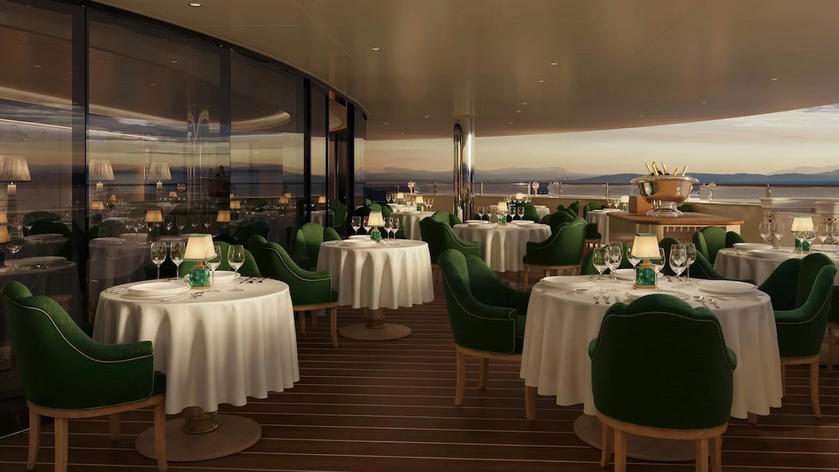 Rendering of the Sedna fine dining restaurant aboard Four Seasons Yachts