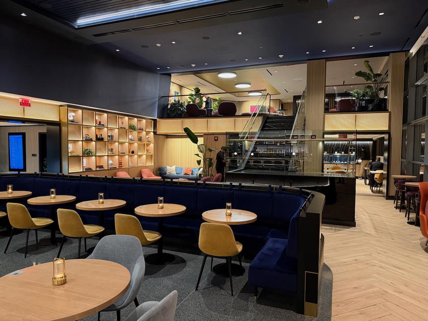 Lounge interior at the Chase Sapphire Lounge by The Club in Washington Dulles