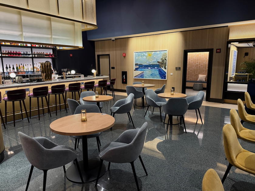 Seating area inside the Chase Sapphire Lounge by The Club at Washington Dulles airport