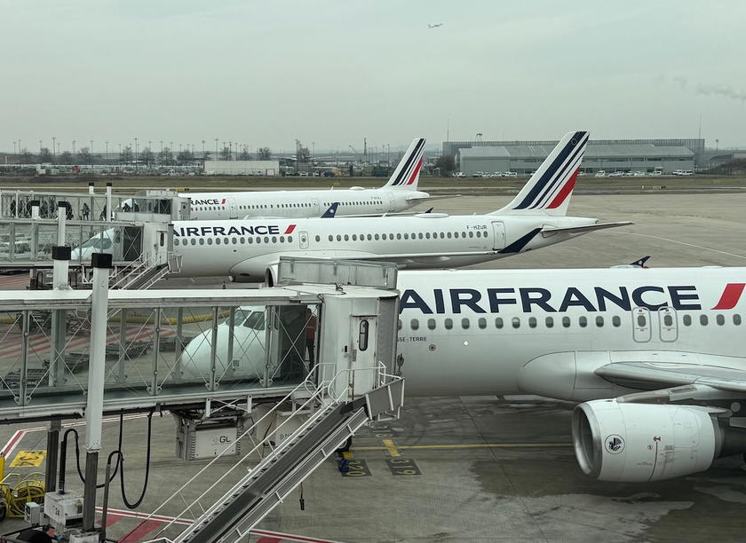 Air France business class cabin aboard an Airbus A220