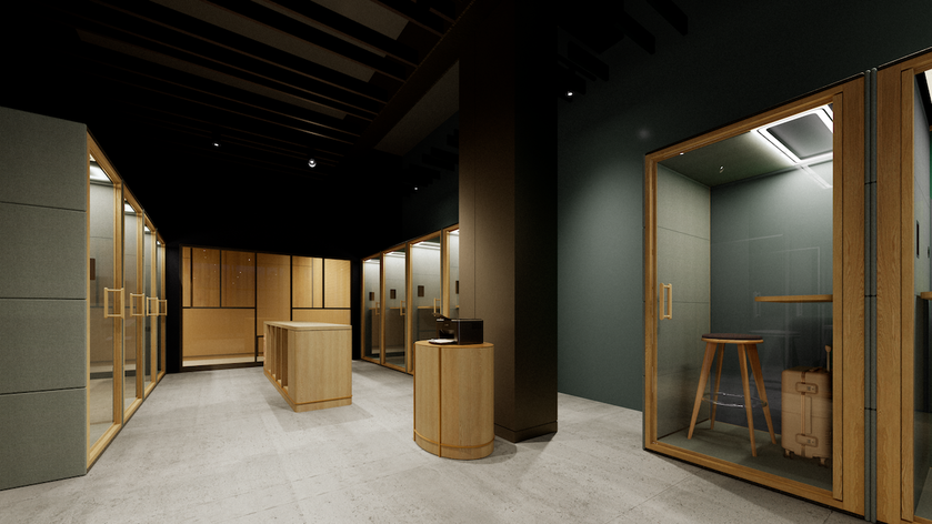Interior rendering of the new SWISS Business Lounge at Zurich Airport showing lounge seating and workstations