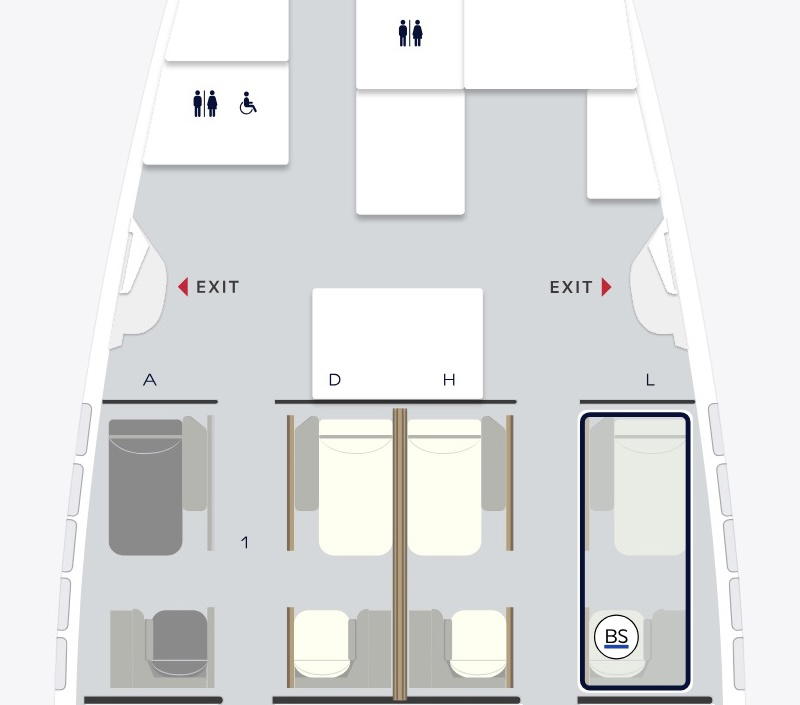 Seat map of Air France's new first class cabin showing seats 1A, 1D, 1H, and 1L